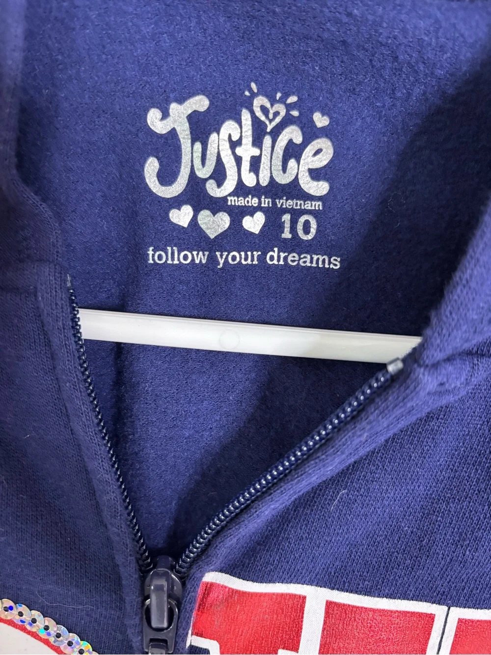 Justice Navy Hoodie with Red & Silver Softball Graphic